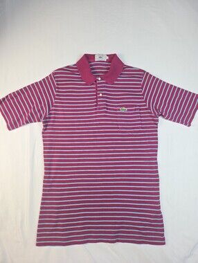 VTG 80s Izod Lacoste Burgandy Striped Pocket Polo Men's Size Large